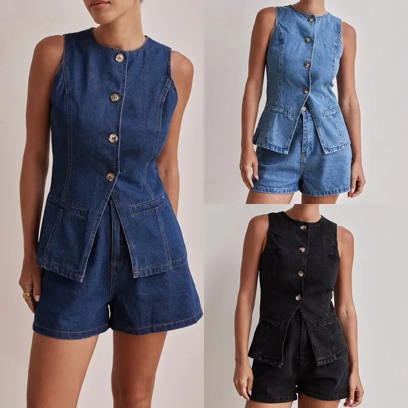 100% Cotton Denim Outfit for Women - Casual Style Set for Everyday Wear