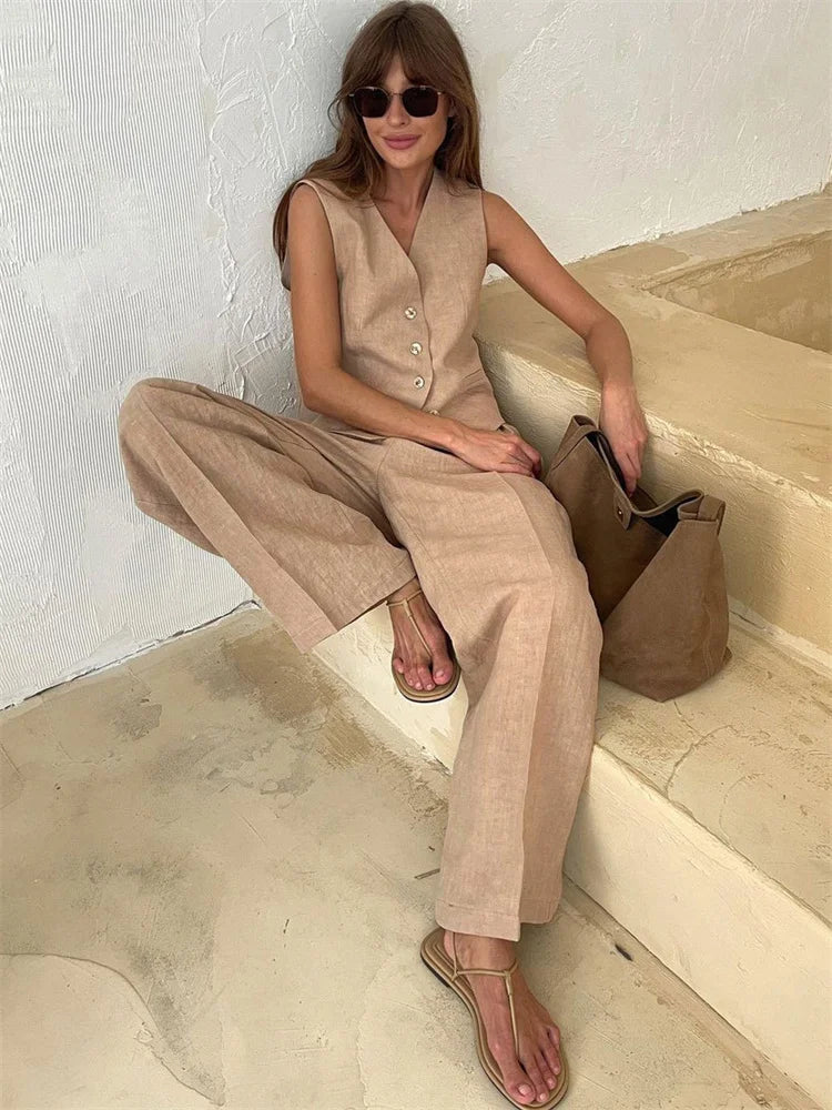 100% Linen Trouser Set for Women - Casual Chic Style - Lightweight and Breathable Fabric - Perfect for Summer Outfits