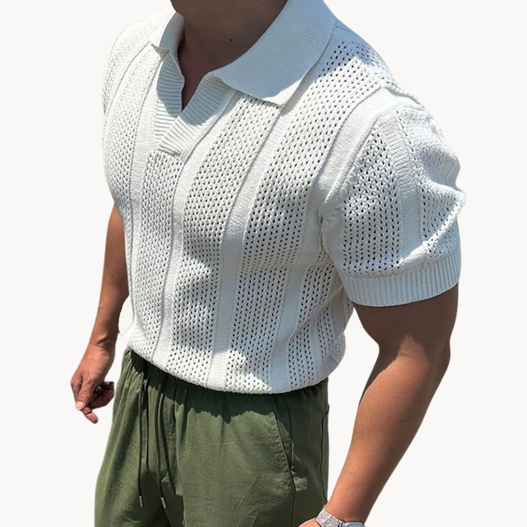 Breathable Mesh Shirt with Open Collar – Slim Fit Casual Wear for Men