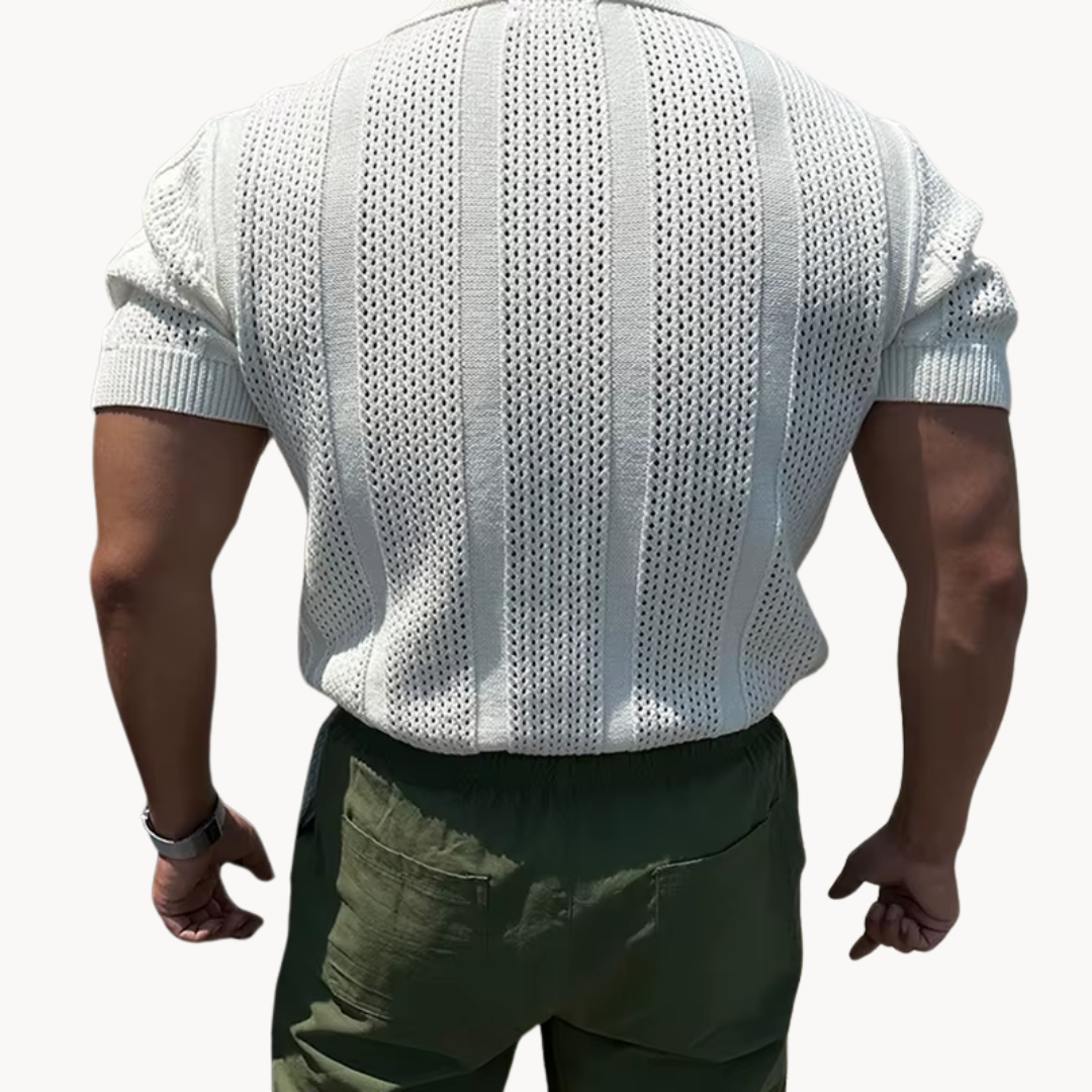 Breathable Mesh Shirt with Open Collar – Slim Fit Casual Wear for Men