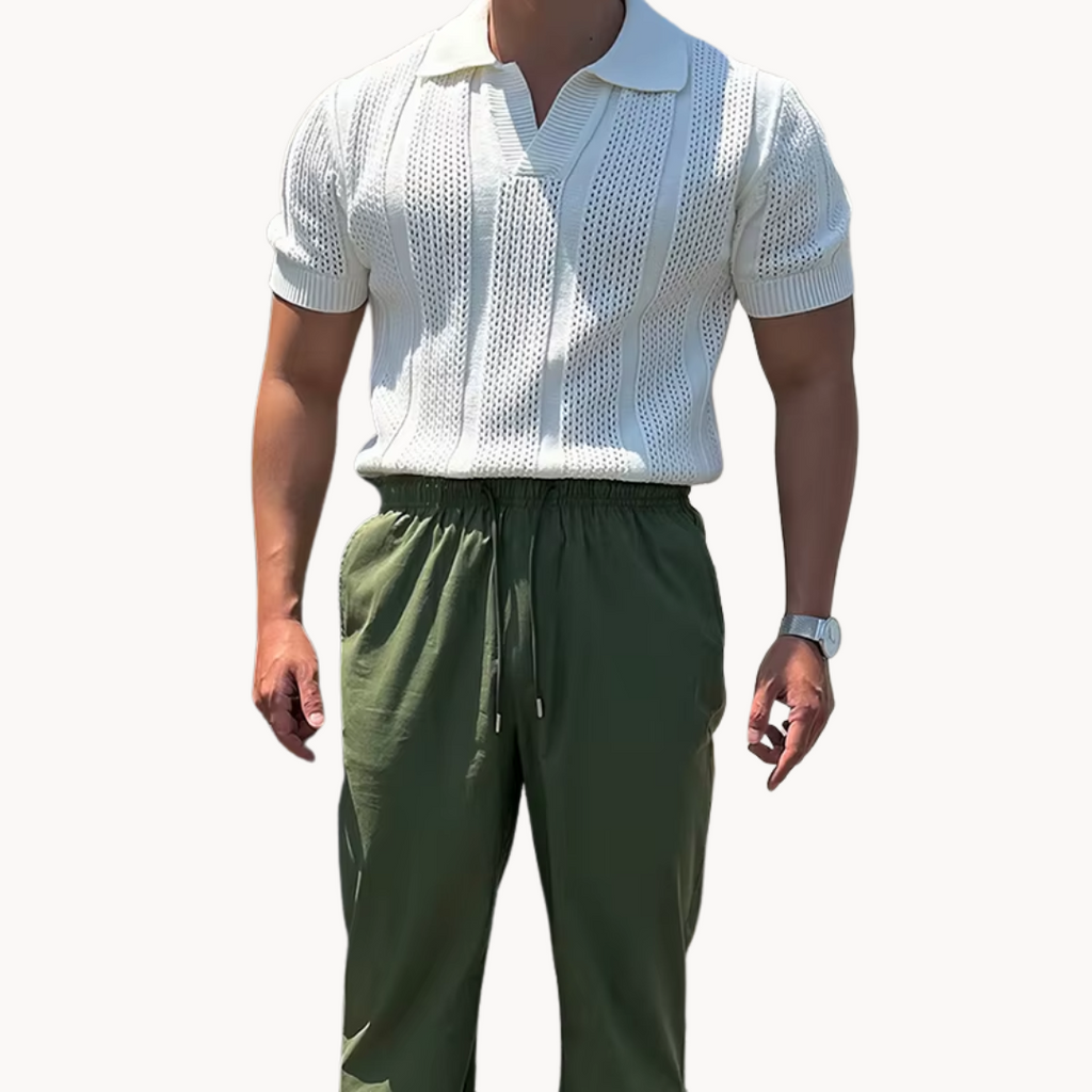 Breathable Mesh Shirt with Open Collar – Slim Fit Casual Wear for Men