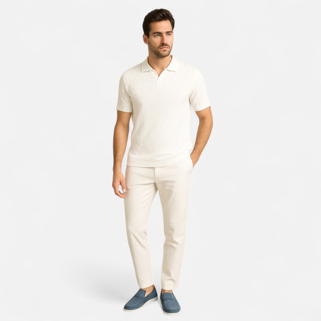 Button Neck Polo Shirt - Straight Fit Cotton Casual Wear for Men