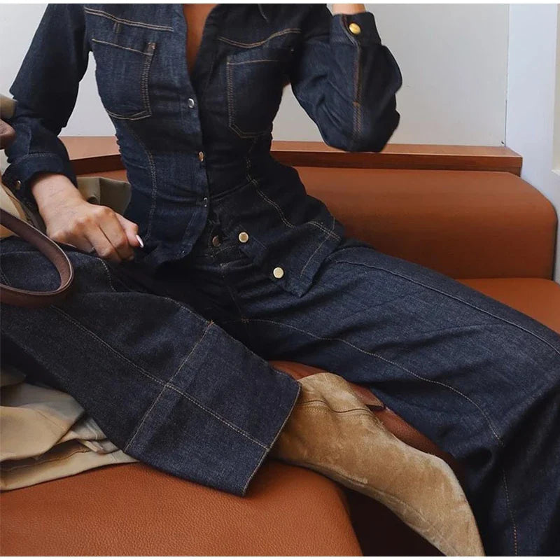 Button-Up Denim Set for Women - Casual Style, Comfortable Fit, Versatile Outfit for Everyday Wear