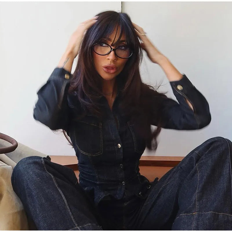 Button-Up Denim Set for Women - Casual Style, Comfortable Fit, Versatile Outfit for Everyday Wear