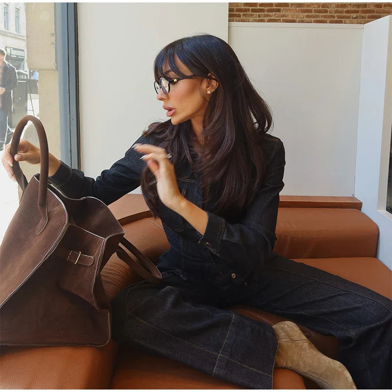 Button-Up Denim Set for Women - Casual Style, Comfortable Fit, Versatile Outfit for Everyday Wear