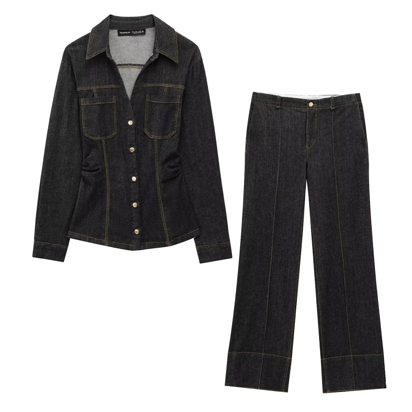 Button-Up Denim Set for Women - Casual Style, Comfortable Fit, Versatile Outfit for Everyday Wear