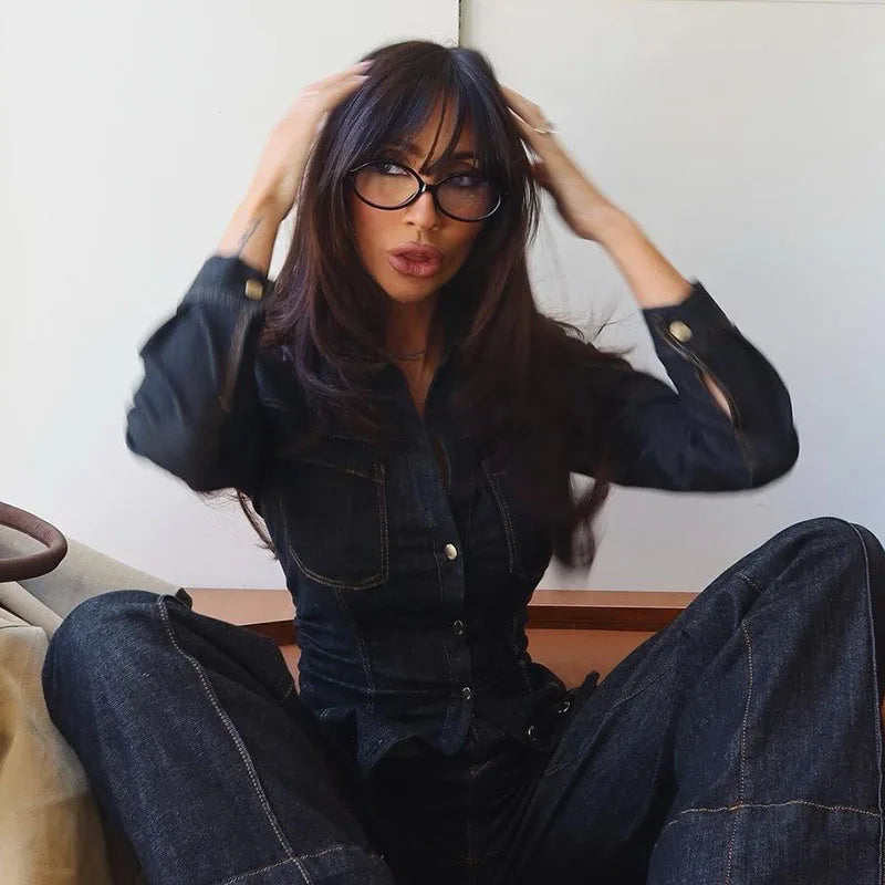 Button-Up Denim Set for Women - Casual Style, Comfortable Fit, Versatile Outfit for Everyday Wear