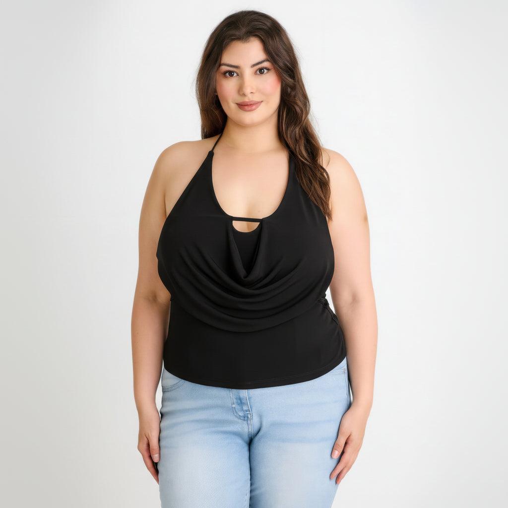 Cowl Neck Halter Top - Draped Design - Elegant Evening Wear - Women's Fashion Blouse - Available in Multiple Colors