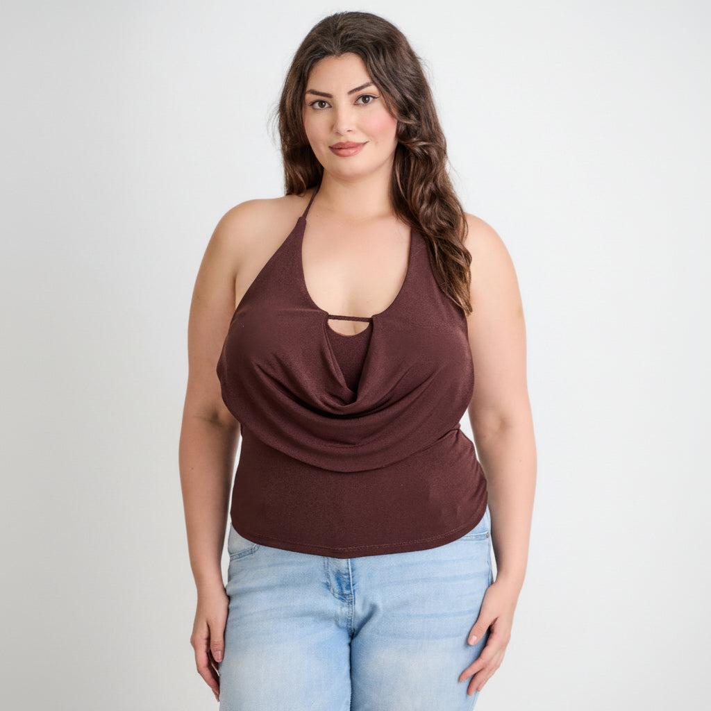 Cowl Neck Halter Top - Draped Design - Elegant Evening Wear - Women's Fashion Blouse - Available in Multiple Colors