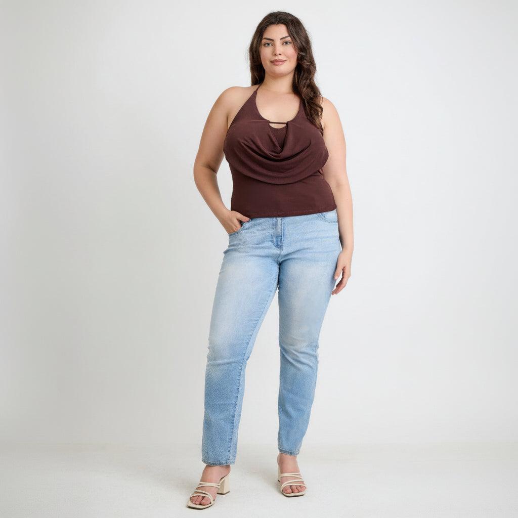 Cowl Neck Halter Top - Draped Design - Elegant Evening Wear - Women's Fashion Blouse - Available in Multiple Colors