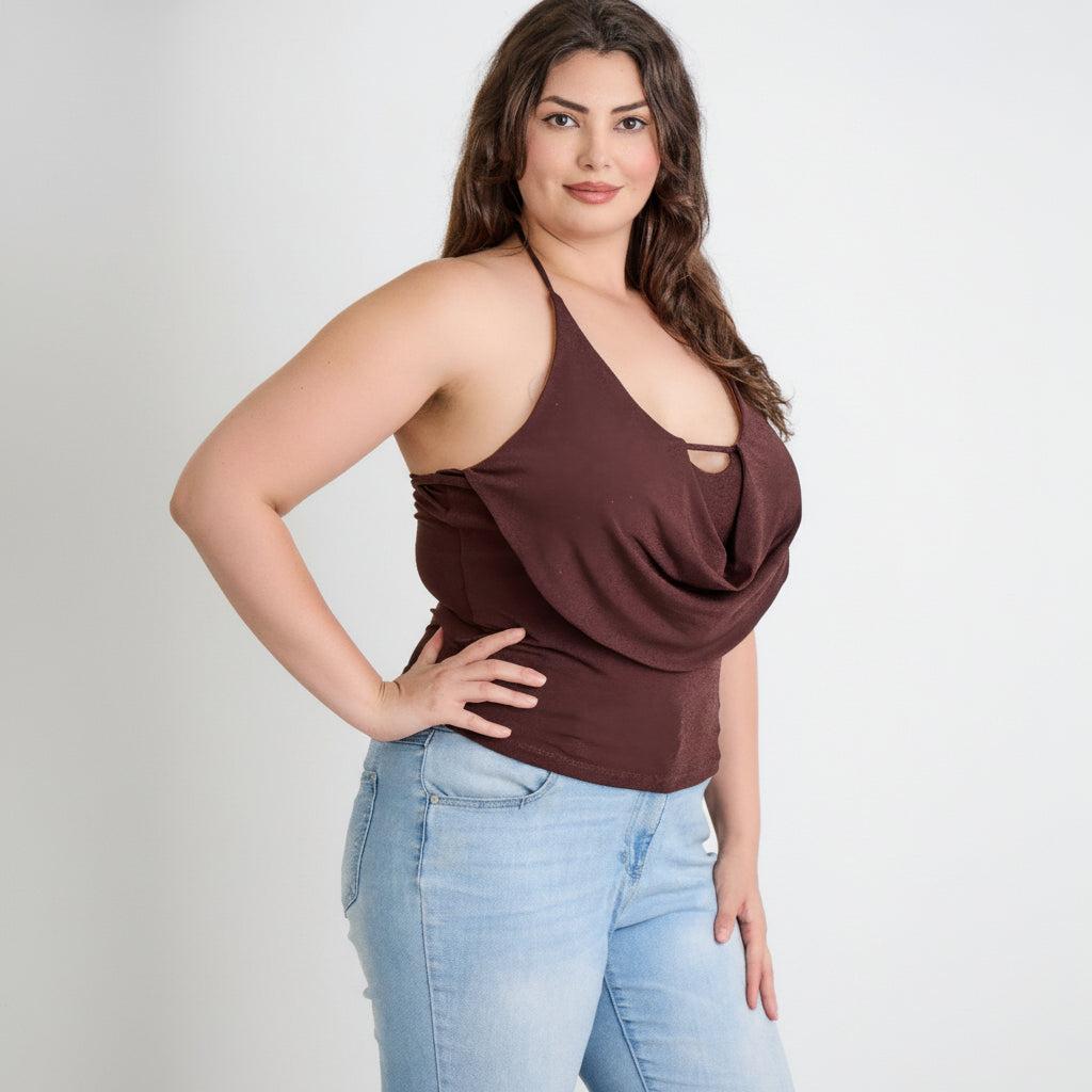 Cowl Neck Halter Top - Draped Design - Elegant Evening Wear - Women's Fashion Blouse - Available in Multiple Colors