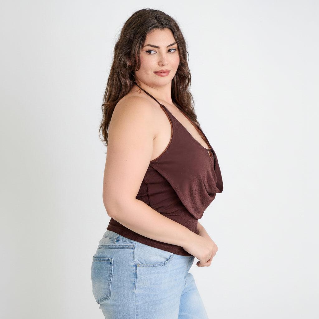 Cowl Neck Halter Top - Draped Design - Elegant Evening Wear - Women's Fashion Blouse - Available in Multiple Colors