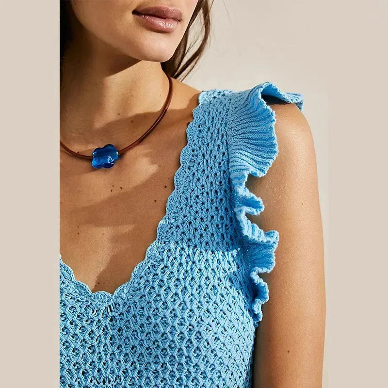 Crochet Mini Beach Dress for Women - Lightweight Summer Cover-Up - Perfect for Vacation and Poolside Wear