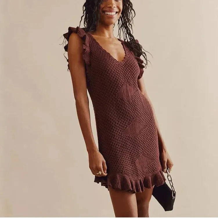 Crochet Mini Beach Dress for Women - Lightweight Summer Cover-Up - Perfect for Vacation and Poolside Wear