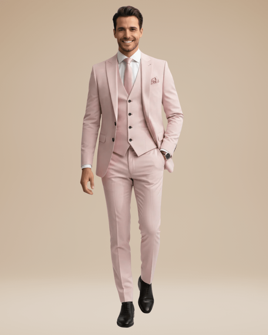 Custom Tailored Men's Three-Piece Suit in Soft Stretch Wool - Elegant Formal Wear with Regular Fit