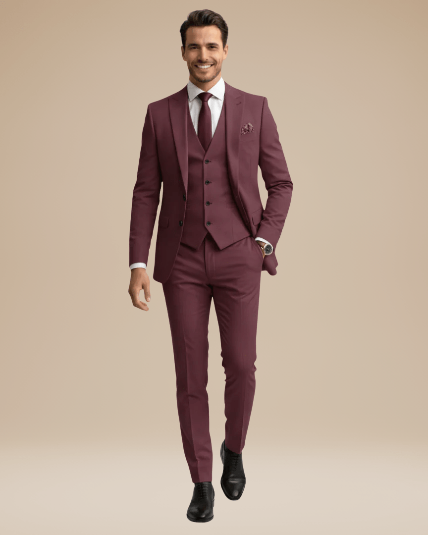 Custom Tailored Men's Three-Piece Suit in Soft Stretch Wool - Elegant Formal Wear with Regular Fit
