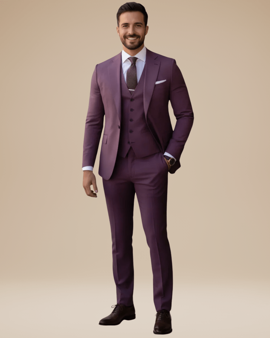 Custom Tailored Men's Three-Piece Suit in Soft Stretch Wool - Elegant Formal Wear with Regular Fit