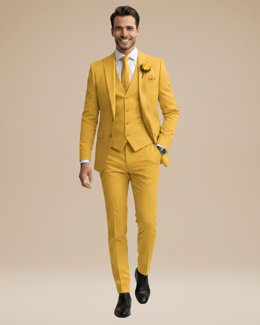 Custom Tailored Men's Three-Piece Suit in Soft Stretch Wool - Elegant Formal Wear with Regular Fit