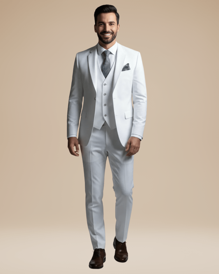 Custom Tailored Men's Three-Piece Suit in Soft Stretch Wool - Elegant Formal Wear with Regular Fit