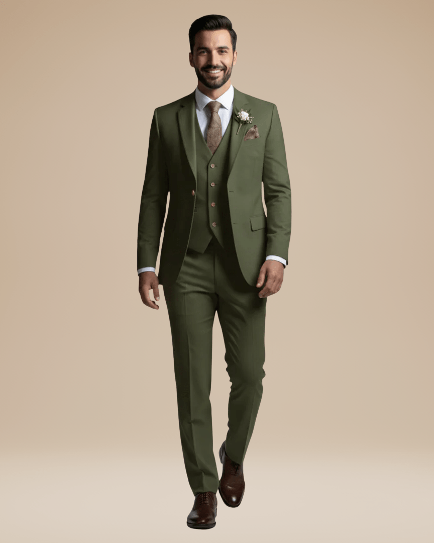 Custom Tailored Men's Three-Piece Suit in Soft Stretch Wool - Elegant Formal Wear with Regular Fit