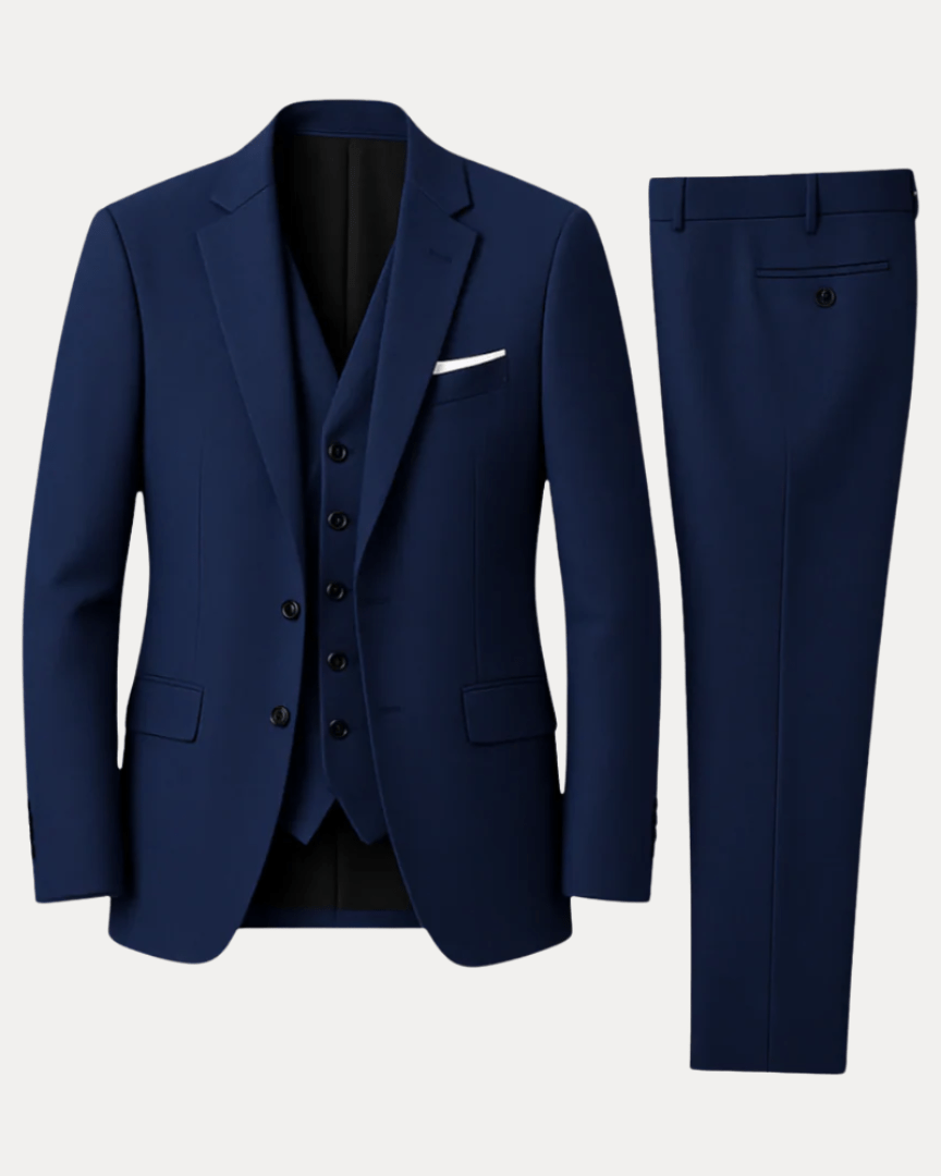 Custom Tailored Men's Three-Piece Suit in Soft Stretch Wool - Elegant Formal Wear with Regular Fit