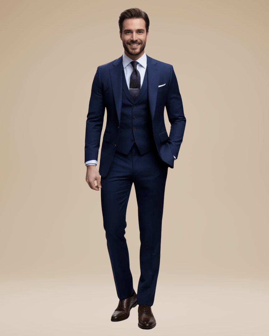 Custom Tailored Men's Three-Piece Suit in Soft Stretch Wool - Elegant Formal Wear with Regular Fit