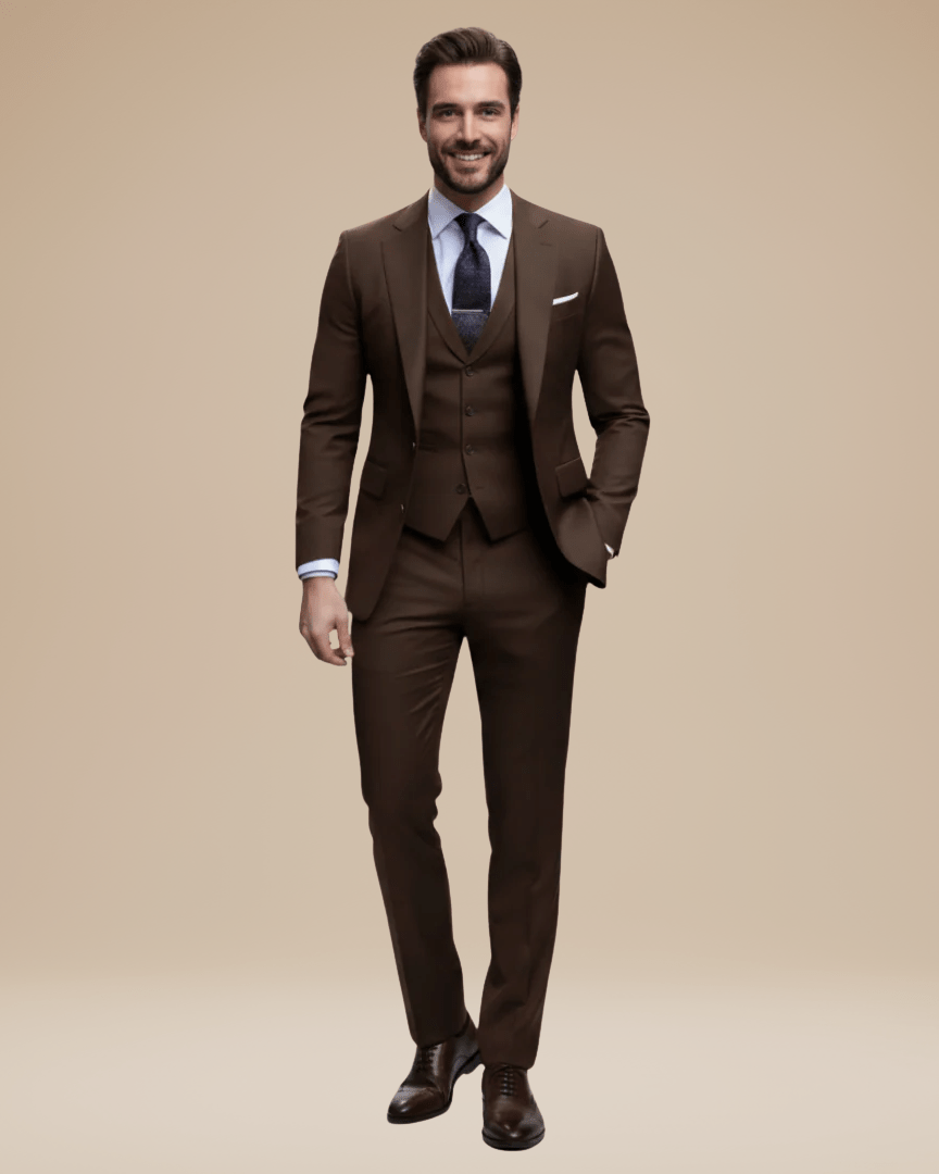 Custom Tailored Men's Three-Piece Suit in Soft Stretch Wool - Elegant Formal Wear with Regular Fit