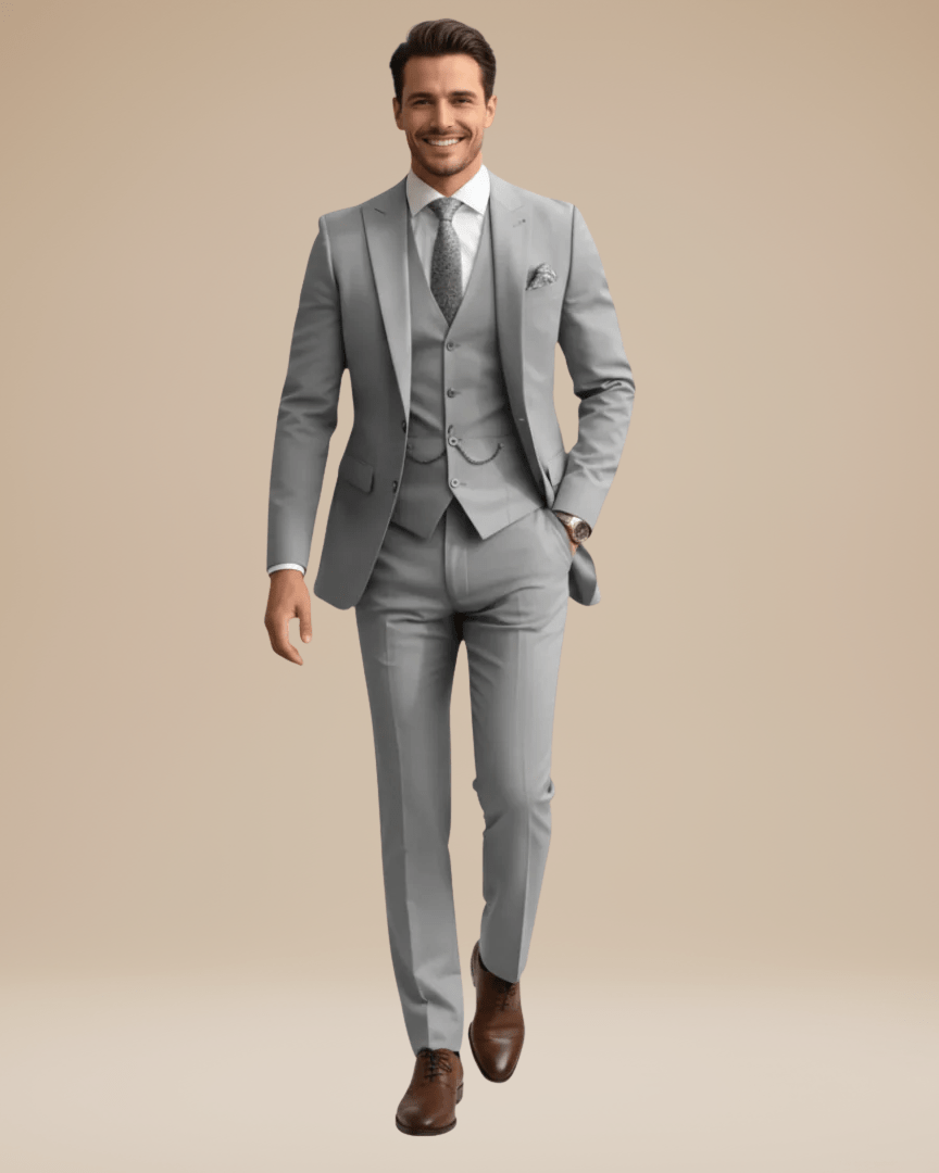 Custom Tailored Men's Three-Piece Suit in Soft Stretch Wool - Elegant Formal Wear with Regular Fit