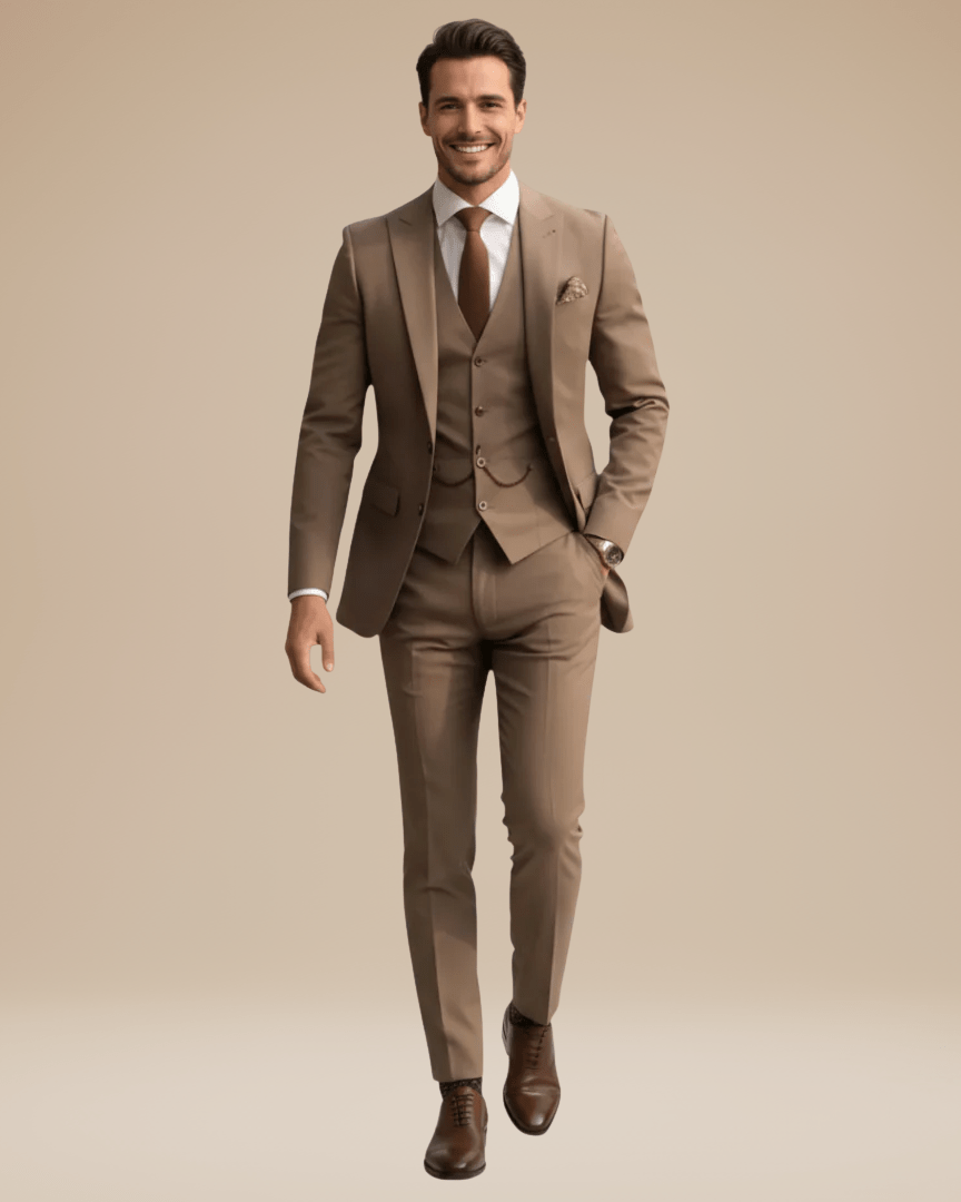 Custom Tailored Men's Three-Piece Suit in Soft Stretch Wool - Elegant Formal Wear with Regular Fit