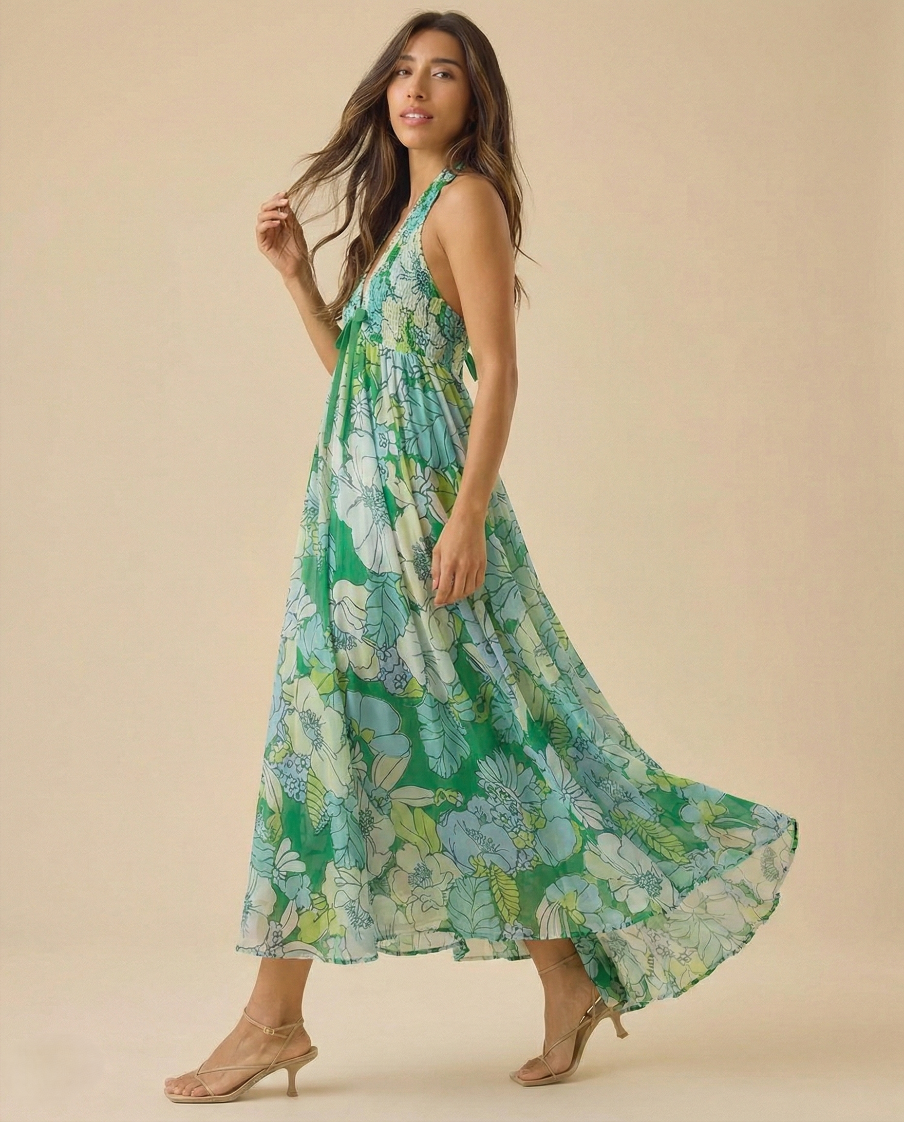 Floral Halter Maxi Dress for Women - Lightweight Beachwear - Summer Casual Style - Perfect for Vacation and Outdoor Events