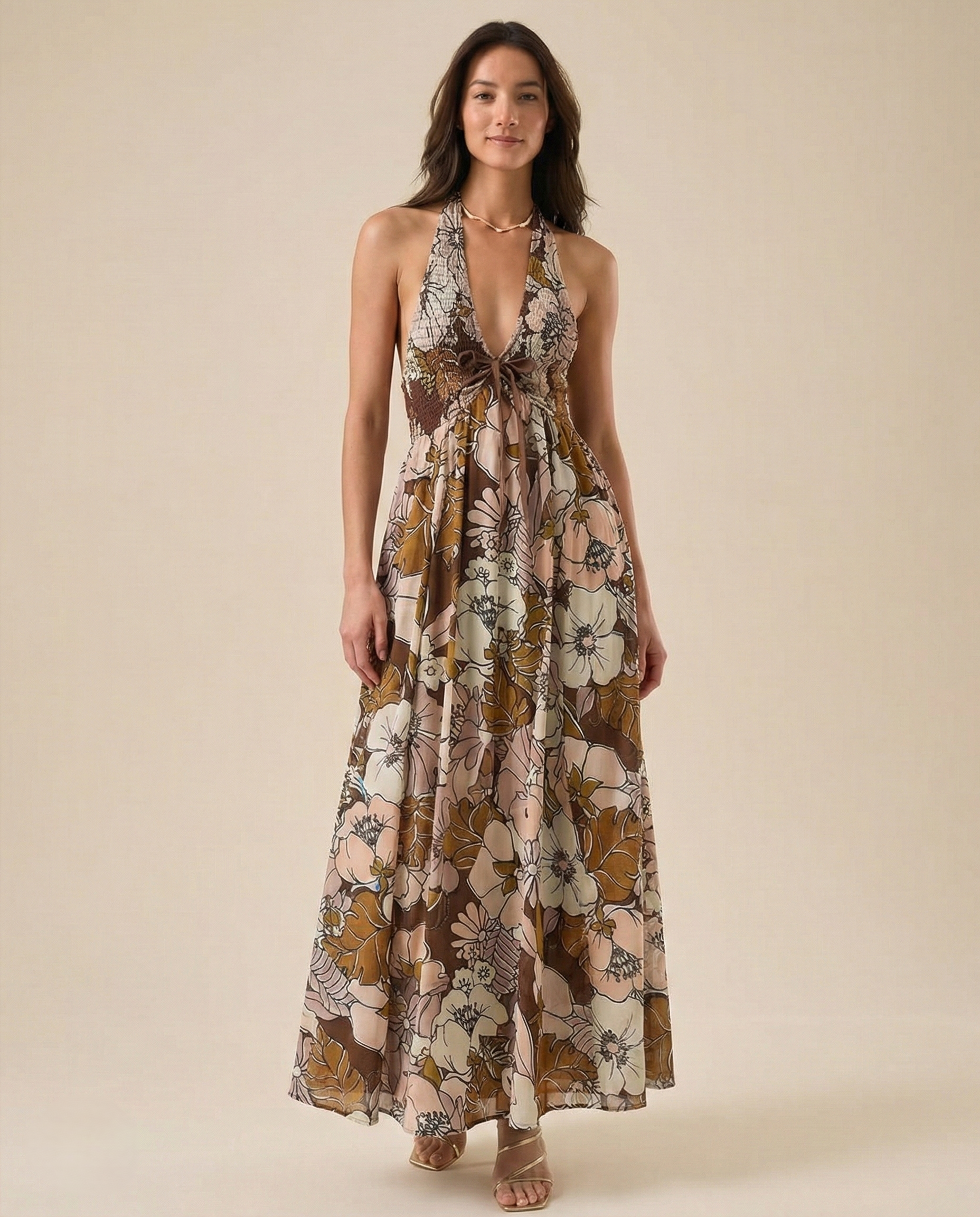 Floral Halter Maxi Dress for Women - Lightweight Beachwear - Summer Casual Style - Perfect for Vacation and Outdoor Events