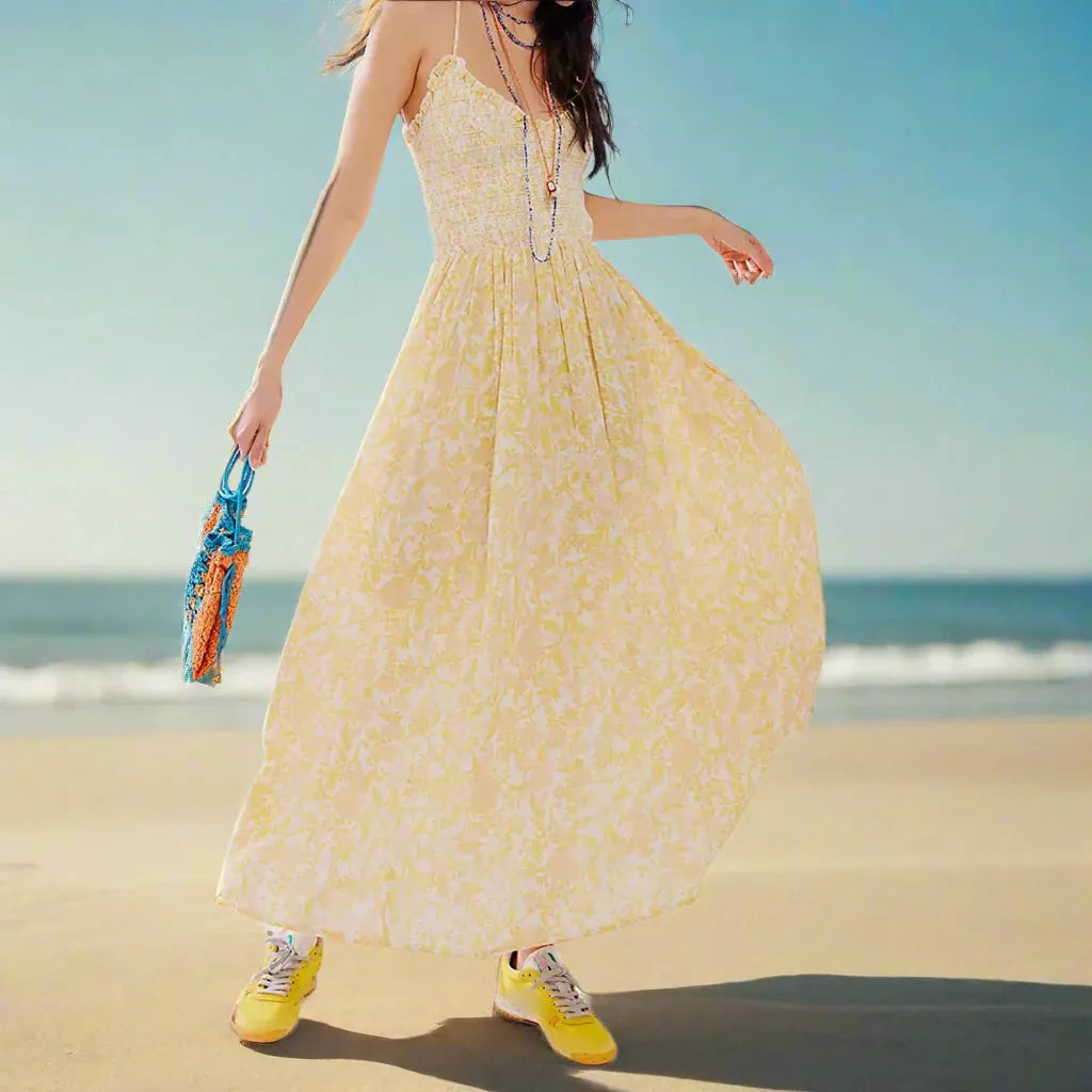 Floral Maxi Dress for Women - Lightweight Fabric, Bohemian Style, Perfect for Summer Events and Casual Outings