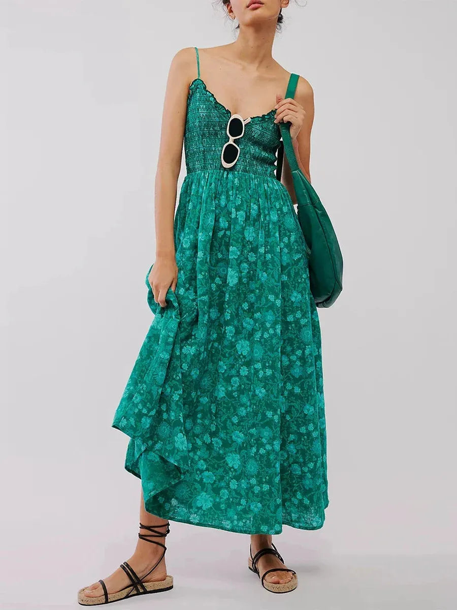 Floral Maxi Dress for Women - Lightweight Fabric, Bohemian Style, Perfect for Summer Events and Casual Outings