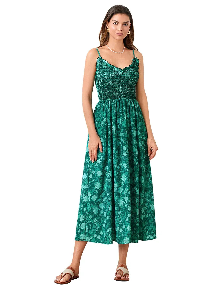 Floral Maxi Dress for Women - Lightweight Fabric, Bohemian Style, Perfect for Summer Events and Casual Outings