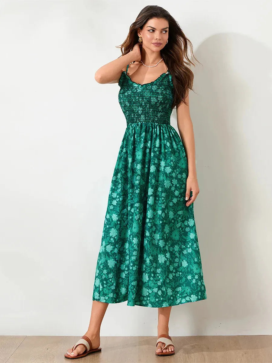 Floral Maxi Dress for Women - Lightweight Fabric, Bohemian Style, Perfect for Summer Events and Casual Outings