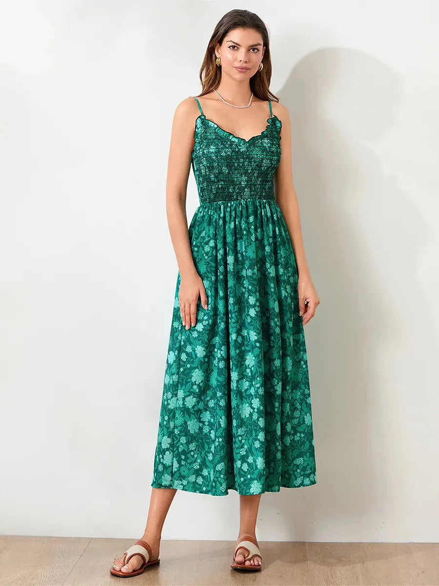 Floral Maxi Dress for Women - Lightweight Fabric, Bohemian Style, Perfect for Summer Events and Casual Outings