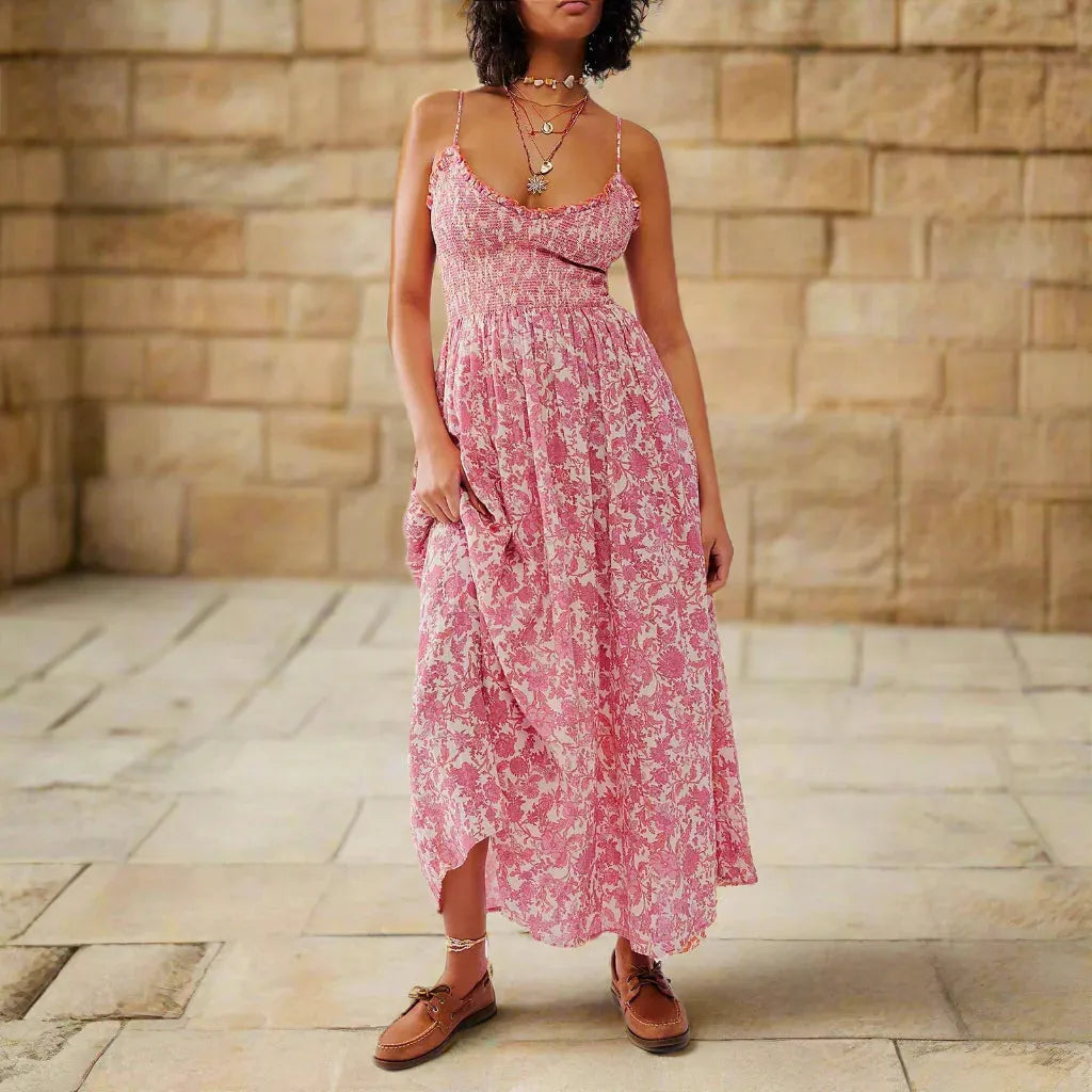 Floral Maxi Dress for Women - Lightweight Fabric, Bohemian Style, Perfect for Summer Events and Casual Outings