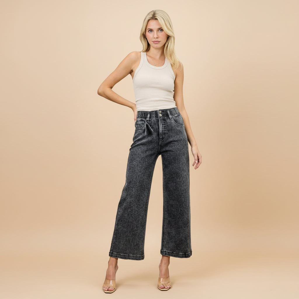 High-Rise Wide Leg Crop Jeans for Women - Comfortable Denim Casual Pants for Everyday Wear