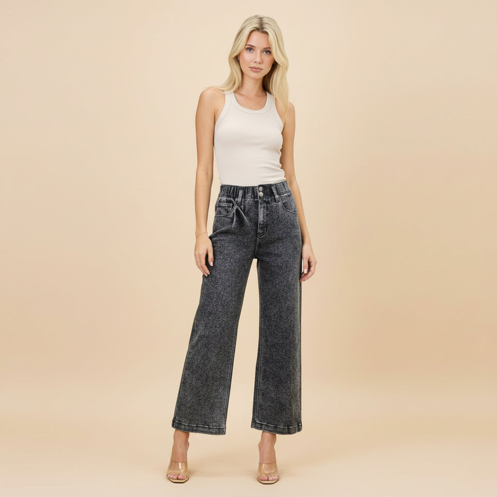 High-Rise Wide Leg Crop Jeans for Women - Comfortable Denim Casual Pants for Everyday Wear