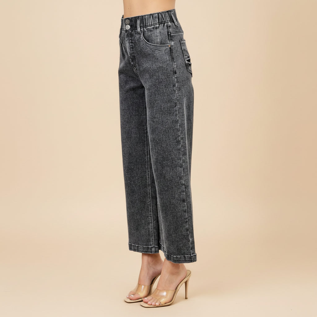 High-Rise Wide Leg Crop Jeans for Women - Comfortable Denim Casual Pants for Everyday Wear
