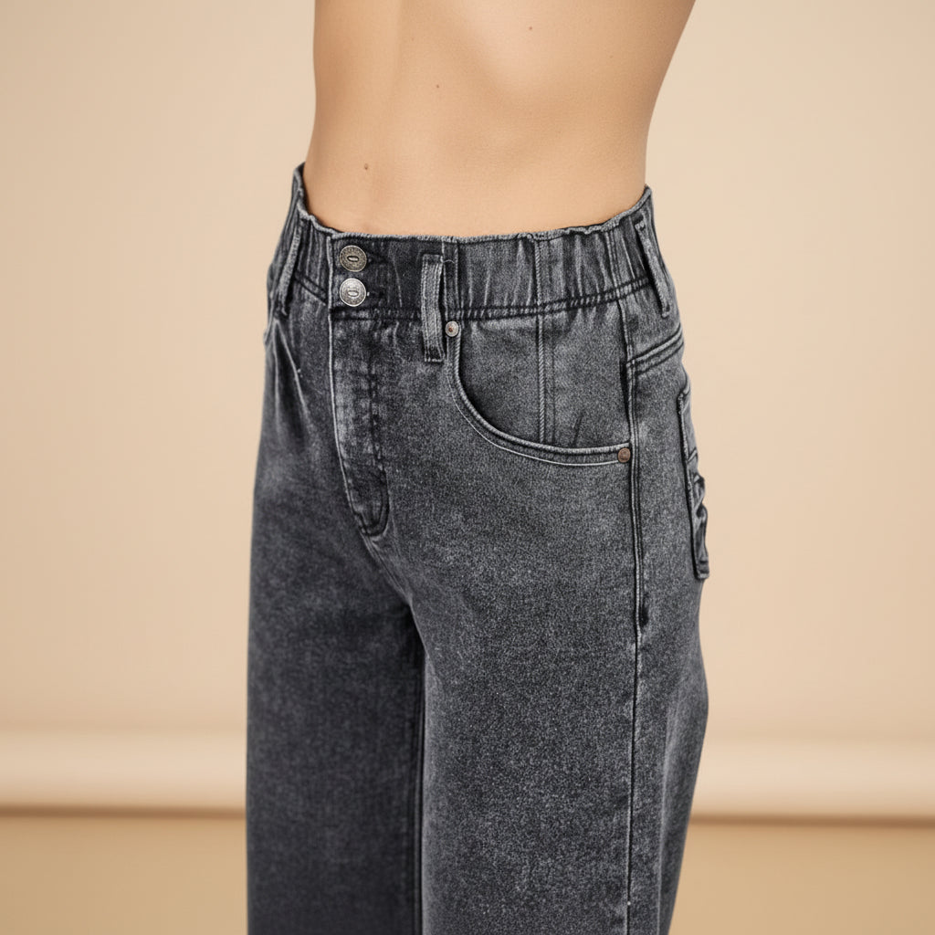 High-Rise Wide Leg Crop Jeans for Women - Comfortable Denim Casual Pants for Everyday Wear