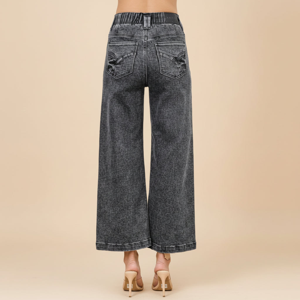High-Rise Wide Leg Crop Jeans for Women - Comfortable Denim Casual Pants for Everyday Wear