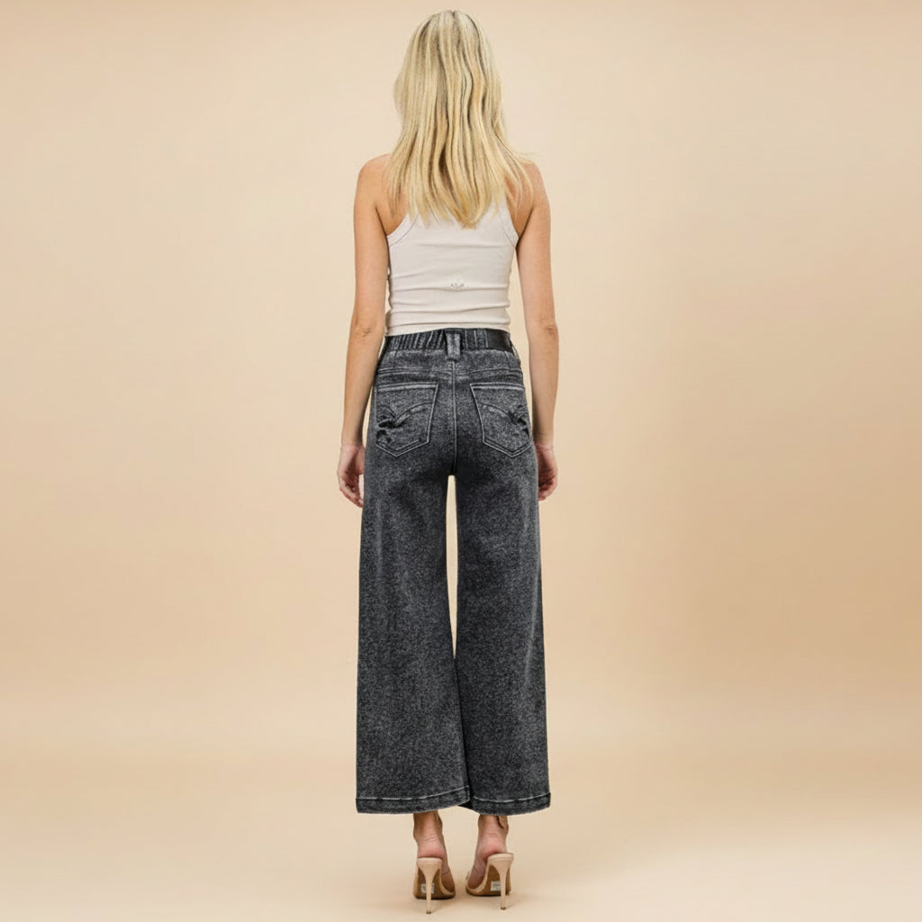 High-Rise Wide Leg Crop Jeans for Women - Comfortable Denim Casual Pants for Everyday Wear