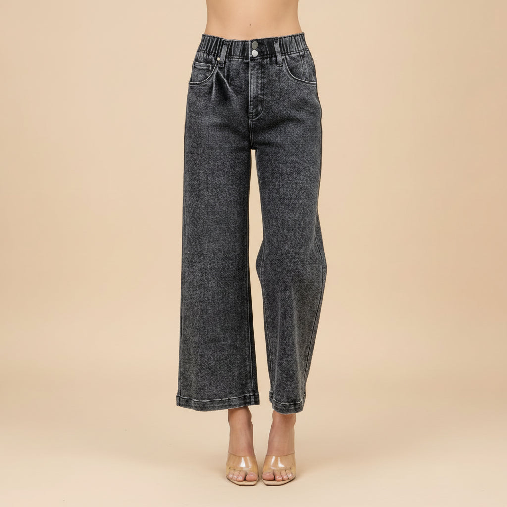 High-Rise Wide Leg Crop Jeans for Women - Comfortable Denim Casual Pants for Everyday Wear
