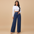 High Rise Wide Leg Denim Jeans for Women - Comfortable Casual Fit for Everyday Wear