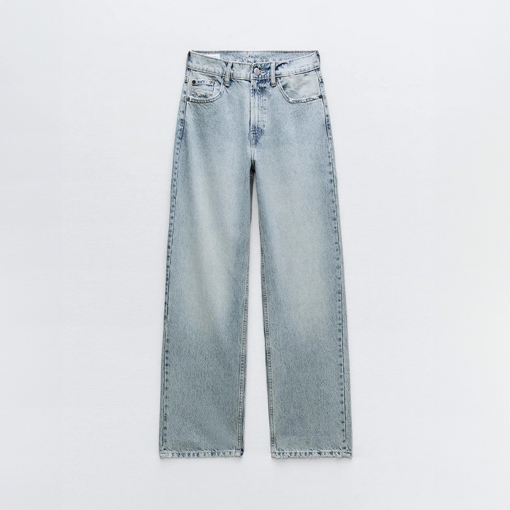 High-Waisted Straight Leg Jeans with Patchwork and Distressed Effect for Women