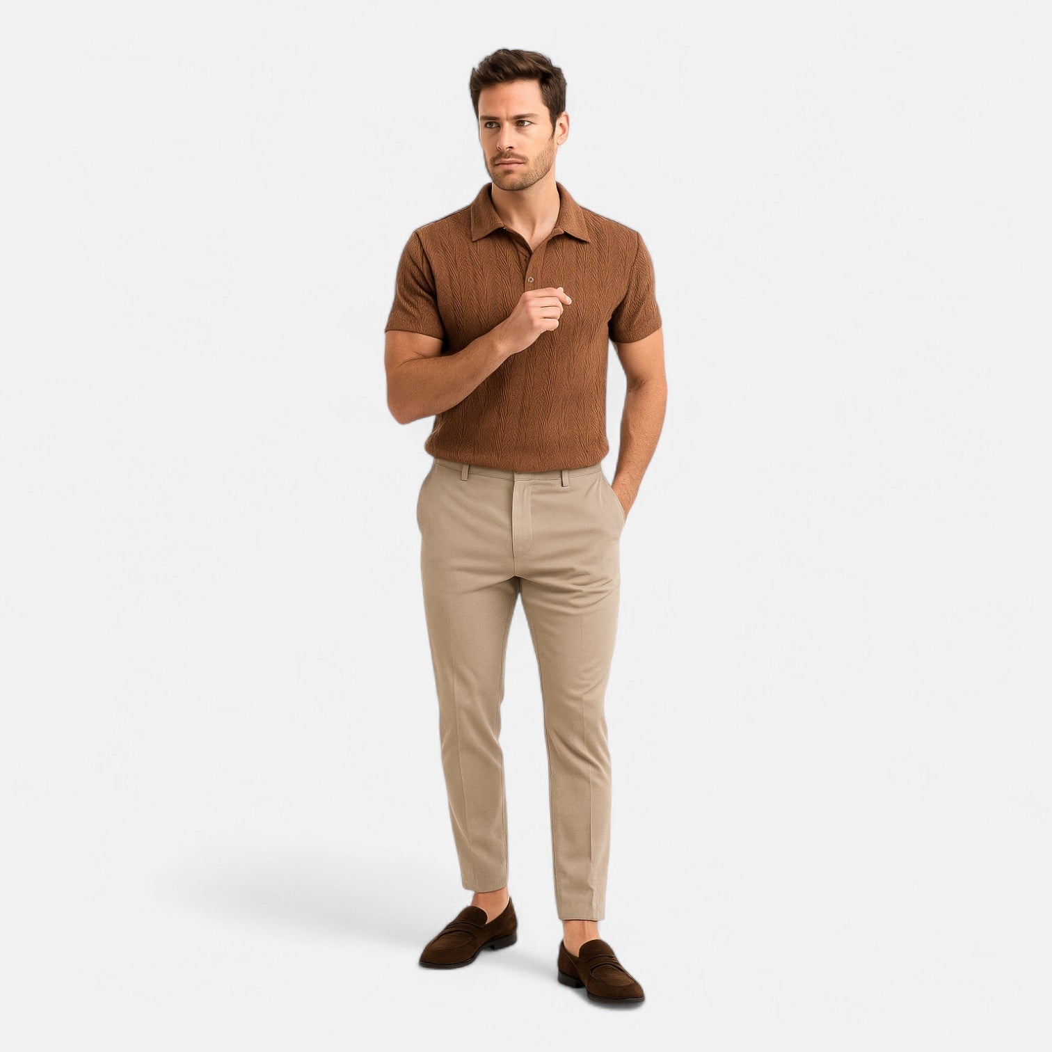 Knit Polo Shirt with Textured Front and Soft Stretch Fabric for Casual Wear and Everyday Comfort