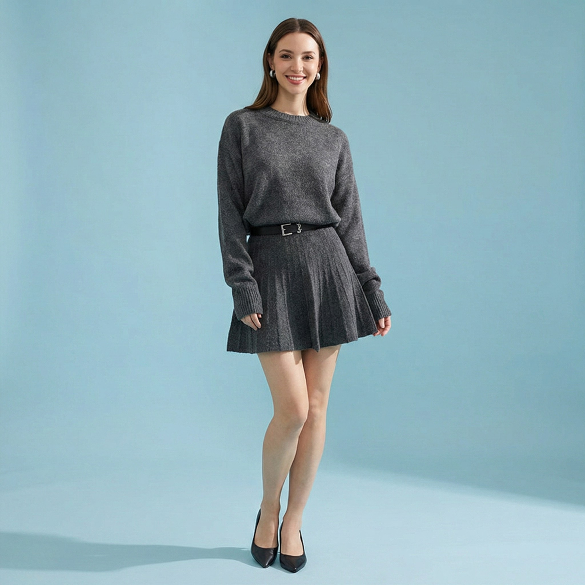 Knit Pullover and Mini Skirt Set for Women - Round Neck Design, Casual Style, Comfortable Fabric, Perfect for Everyday Wear