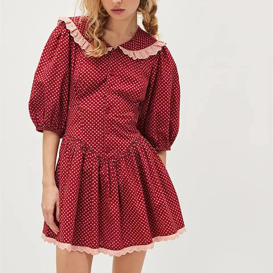 Lace Collar Mini Dress in Elegant Design for Casual or Formal Wear - Perfect for Parties and Special Occasions