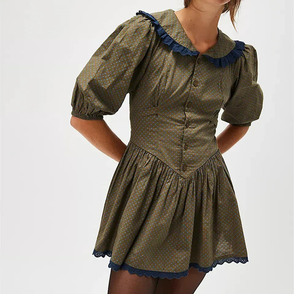 Lace Collar Mini Dress in Elegant Design for Casual or Formal Wear - Perfect for Parties and Special Occasions